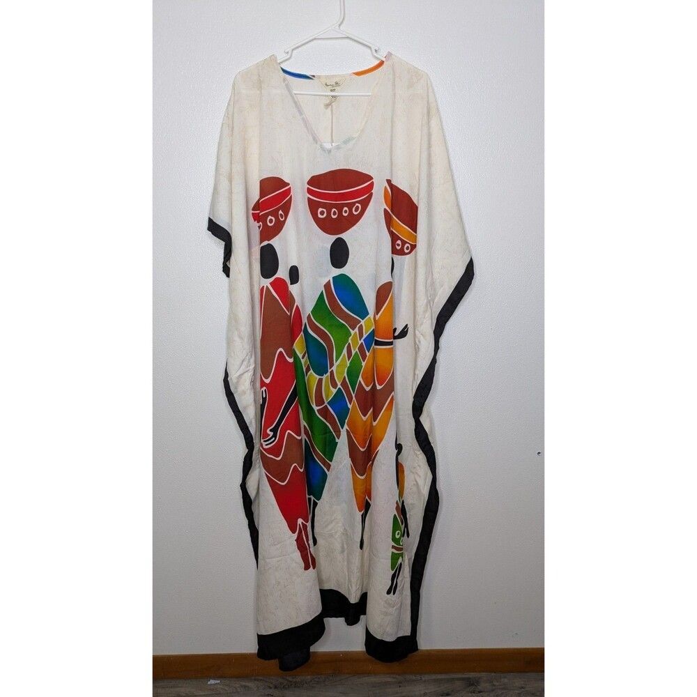 Gypsie Blu Dress  Afrocentric Tribal Long Maxi Kaftan Housedress Cover Up